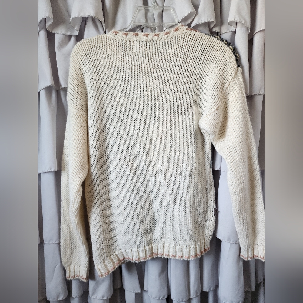 Women's Vintage Hand Knit Rickis Fall Beige Sweater Size Large - Picture 3 of 4